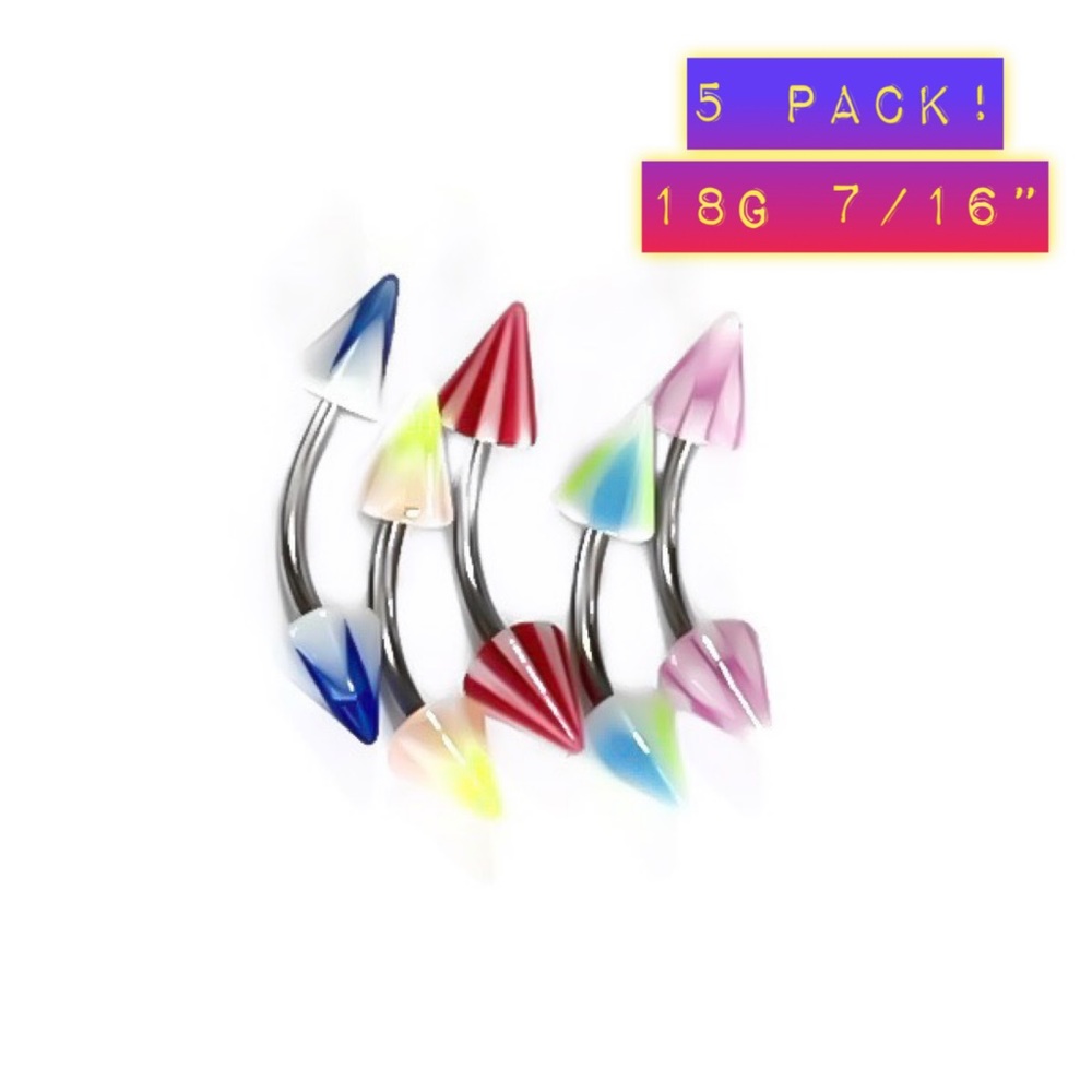 5 Pack! Spike Tip Curved/Bent Piercing Barbells